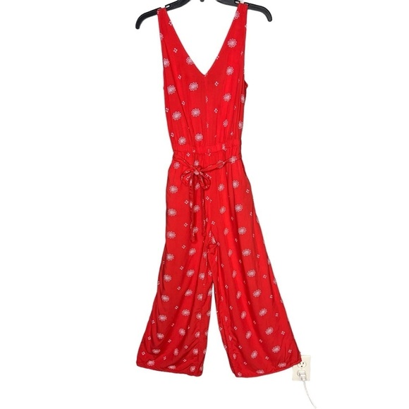 Loft Coral Daisy Wide Leg Tie Waist Jumpsuit - Picture 2 of 8